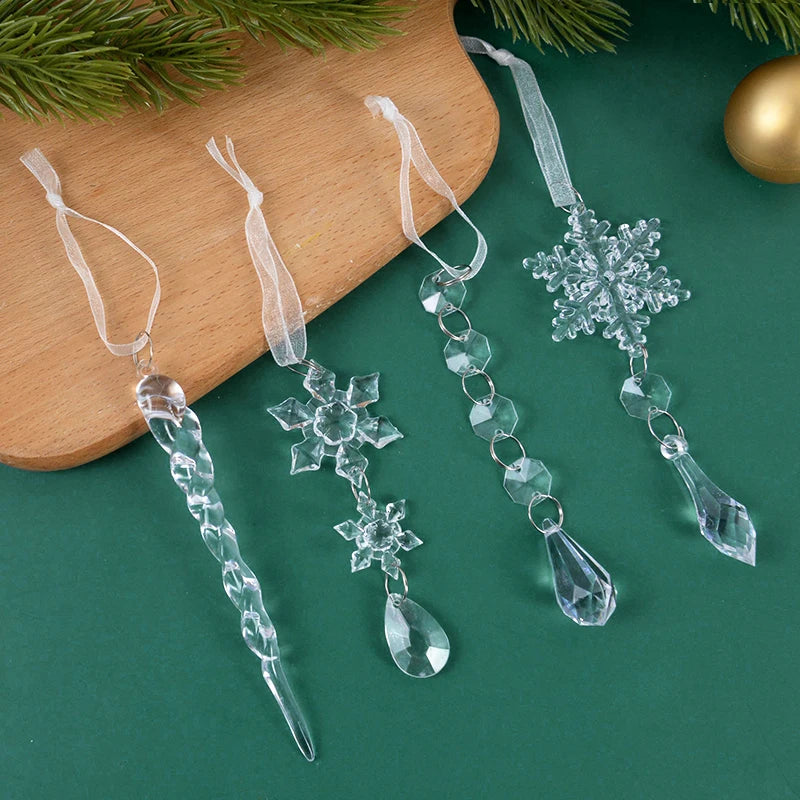 Acrylic Snowflake Ornaments (5/10pcs) - Simulation Ice Pendants for Xmas Tree Hanging - New Year Home Decor Gift