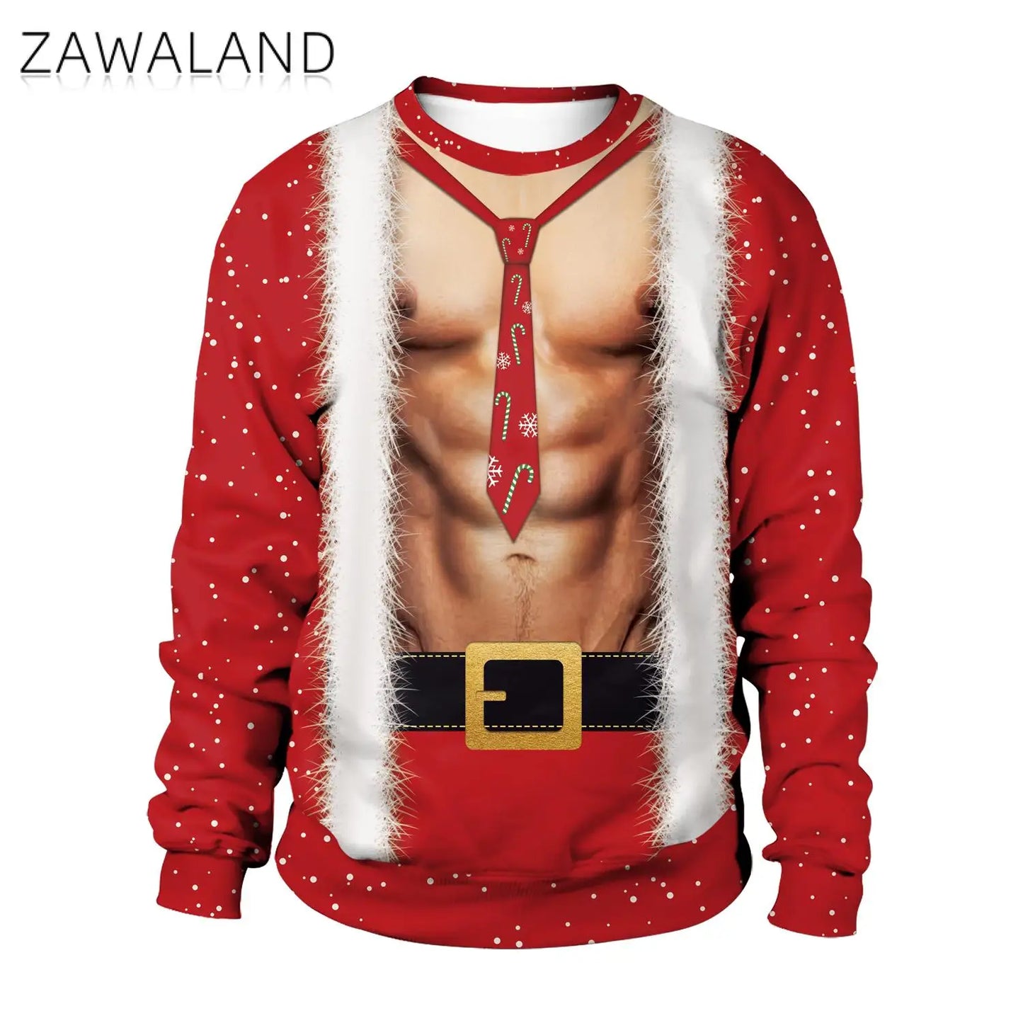 ZAWALAND Funny Sweatshirt Christmas tree Muscle Printed Men Hoodie Xmas Cosplay Costumes Novelty Pullover Couple Hoodies