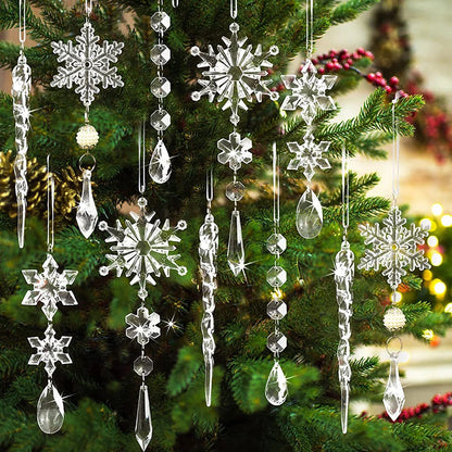 Acrylic Snowflake Ornaments (5/10pcs) - Simulation Ice Pendants for Xmas Tree Hanging - New Year Home Decor Gift