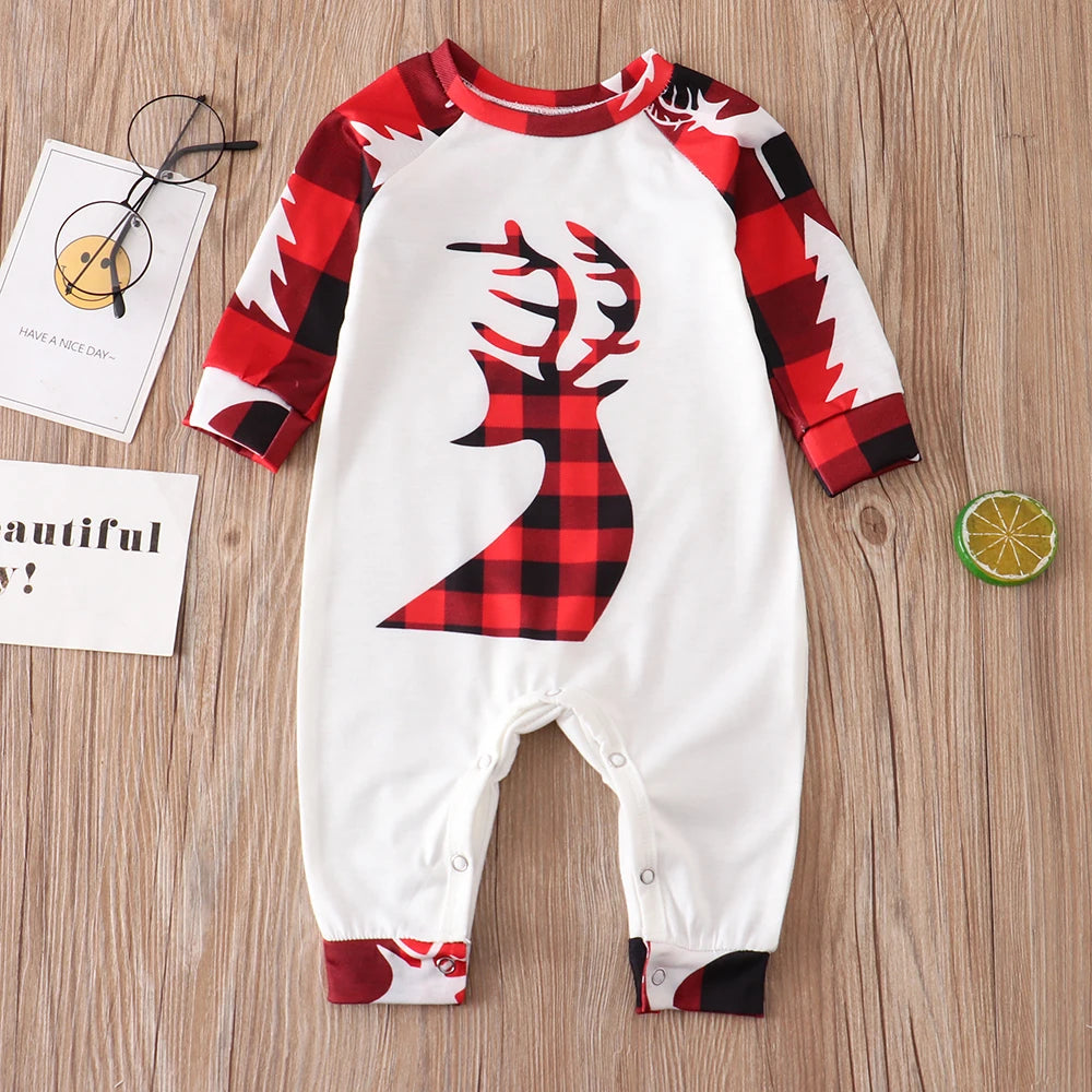 Family Matching Suit Christmas Costume Pajamas 2023 Christmas Elk Stitching Adult Children's Suit Baby Jumpsuit Family Pajamas