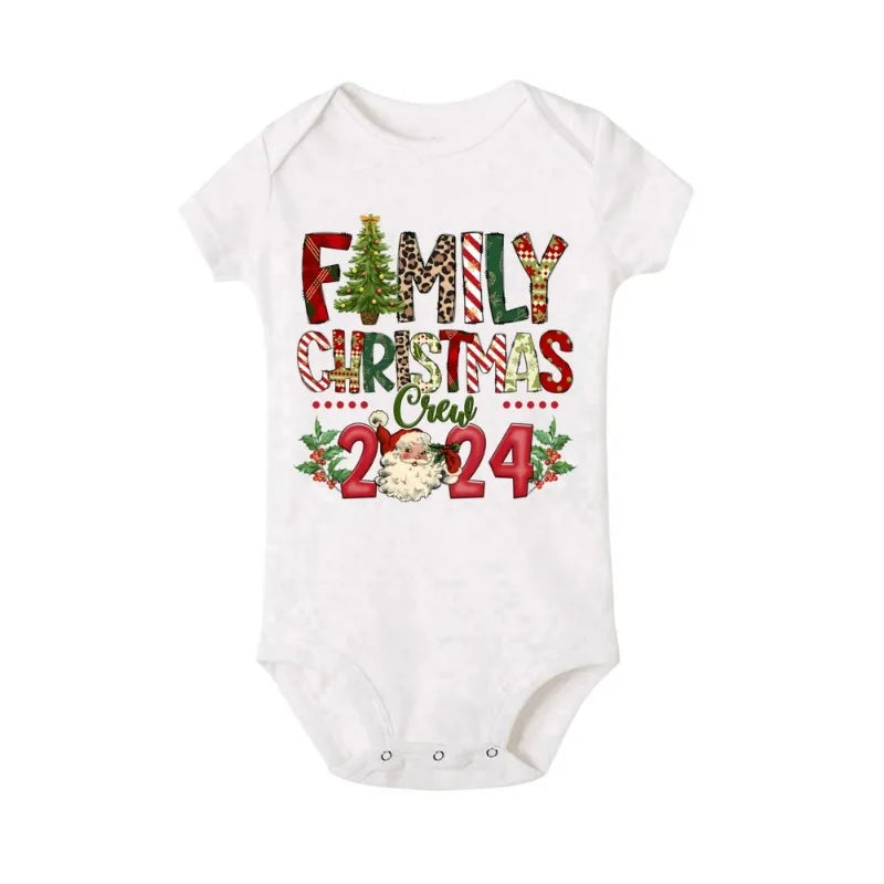 Christmas Day Set Family Christmas Crew 2024 Print Matching Outfits Short Sleeve Family Tees Shirt Outfit Holiday Casual Clothes