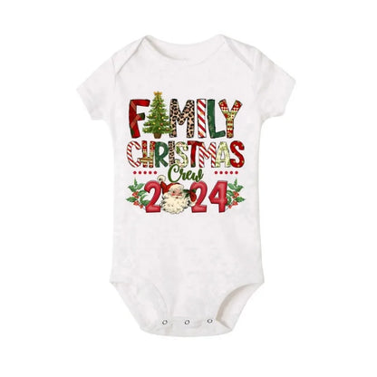 Christmas Day Set Family Christmas Crew 2024 Print Matching Outfits Short Sleeve Family Tees Shirt Outfit Holiday Casual Clothes